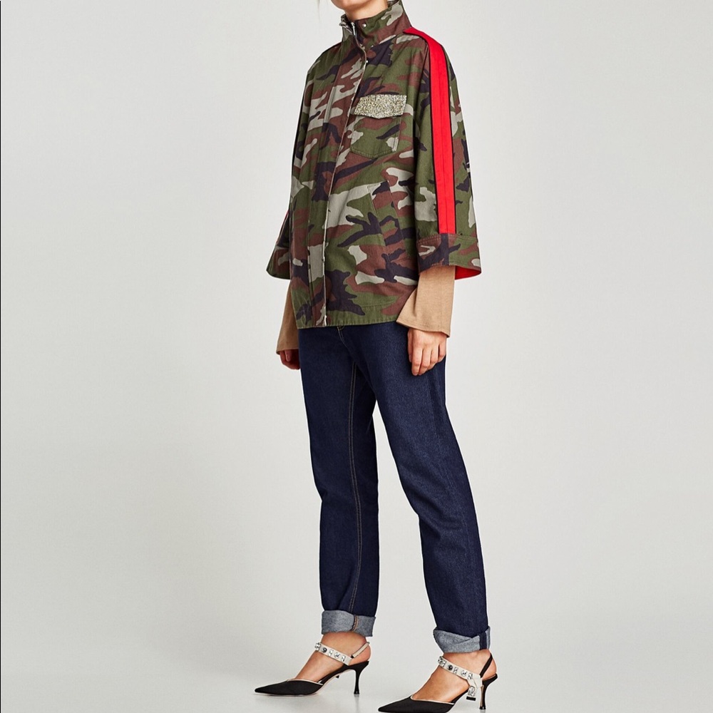 Zara camo shirt jacket with contrasting side bands - Picture 1 of 7